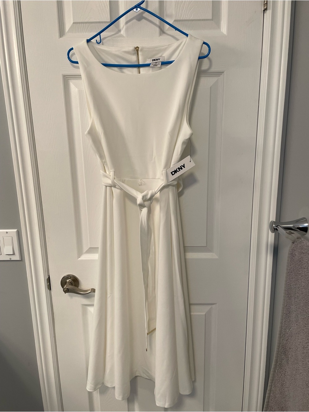 DKNY Ivory Sleeveless Tie-Waist Midi Dress